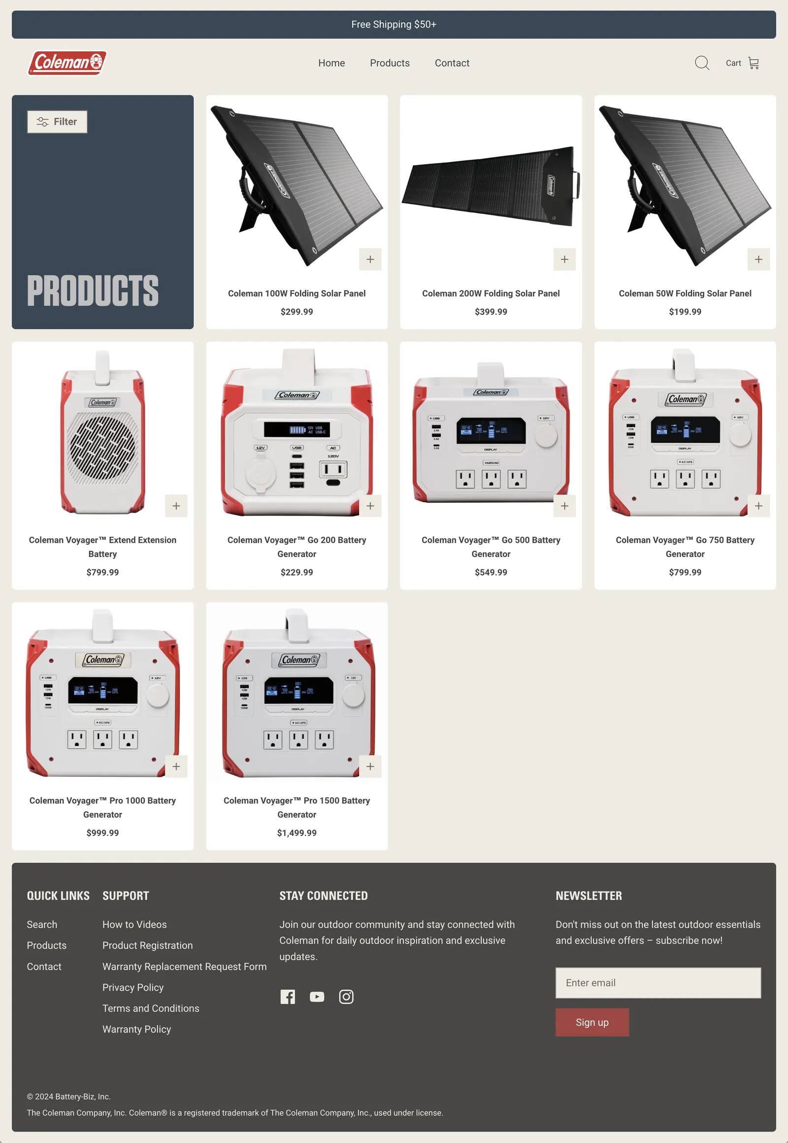 Coleman website, screen 3