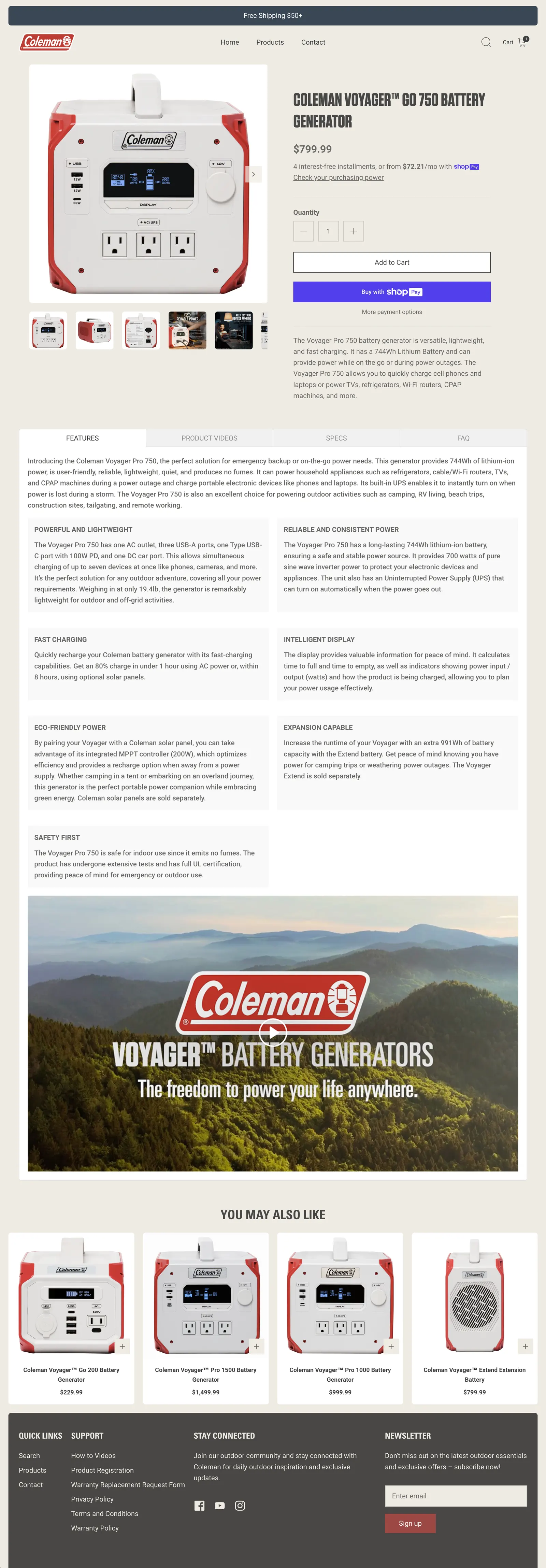 Coleman website, screen 4