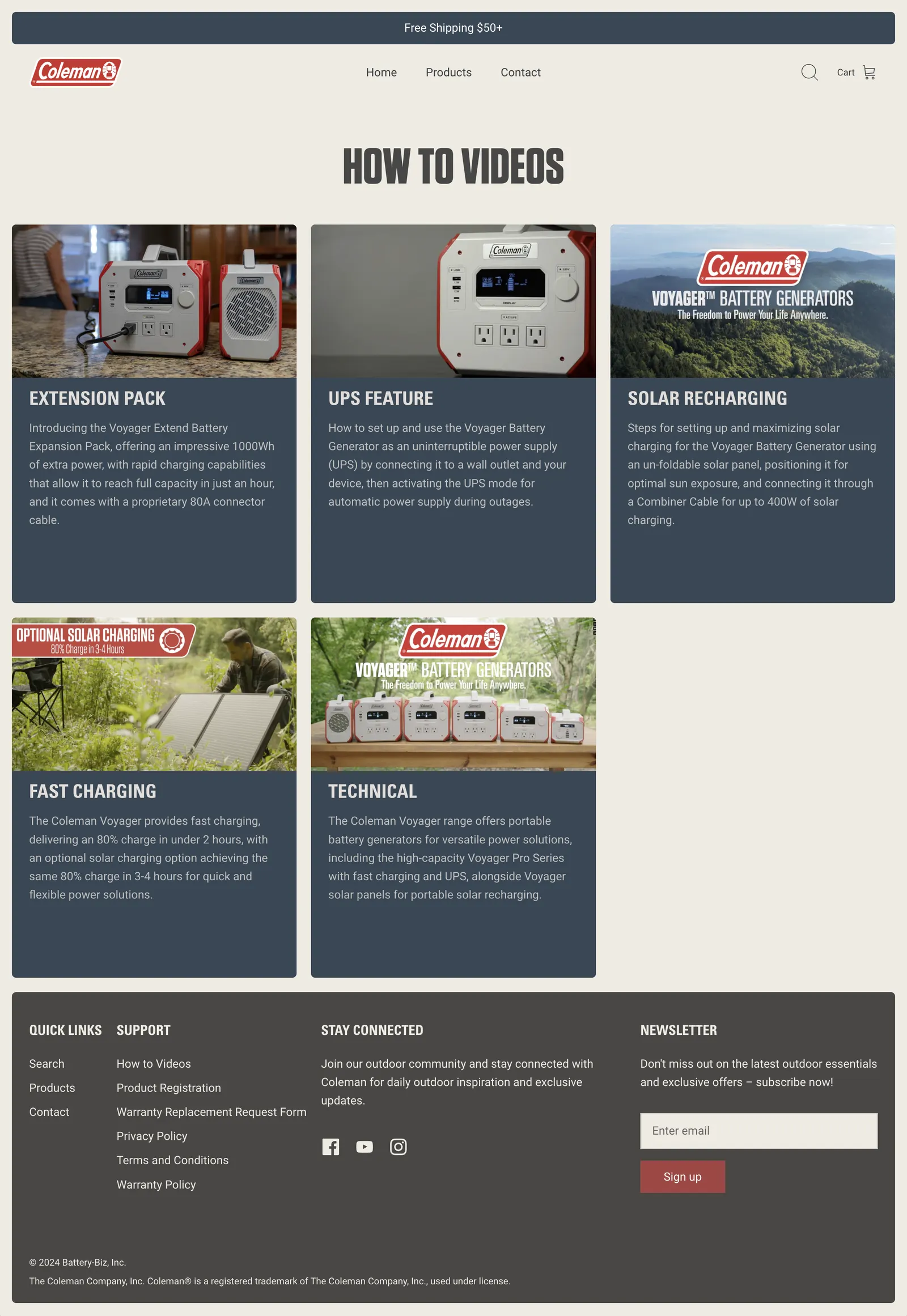 Coleman website, screen 5