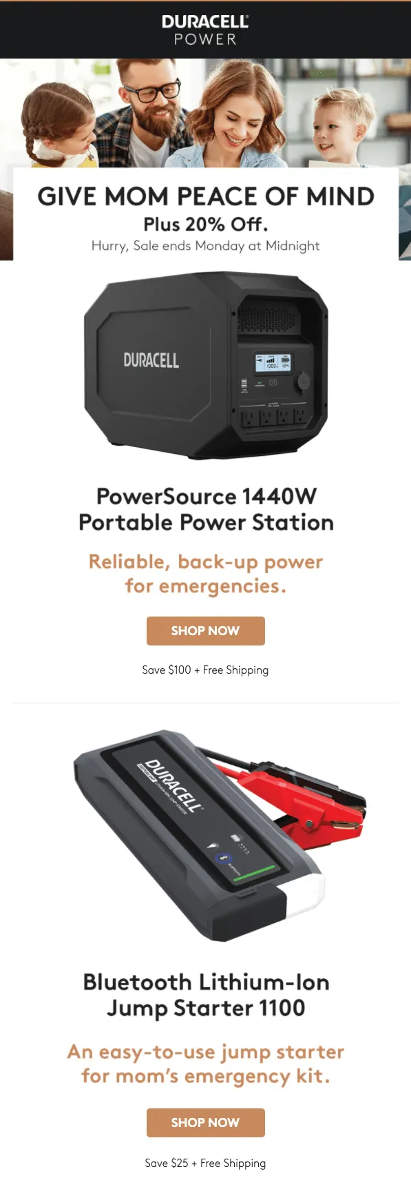 Duracell Power Center email design 2