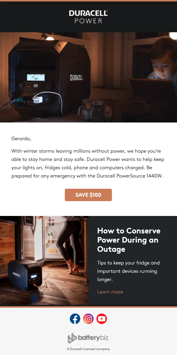 Duracell Power Center email design 4