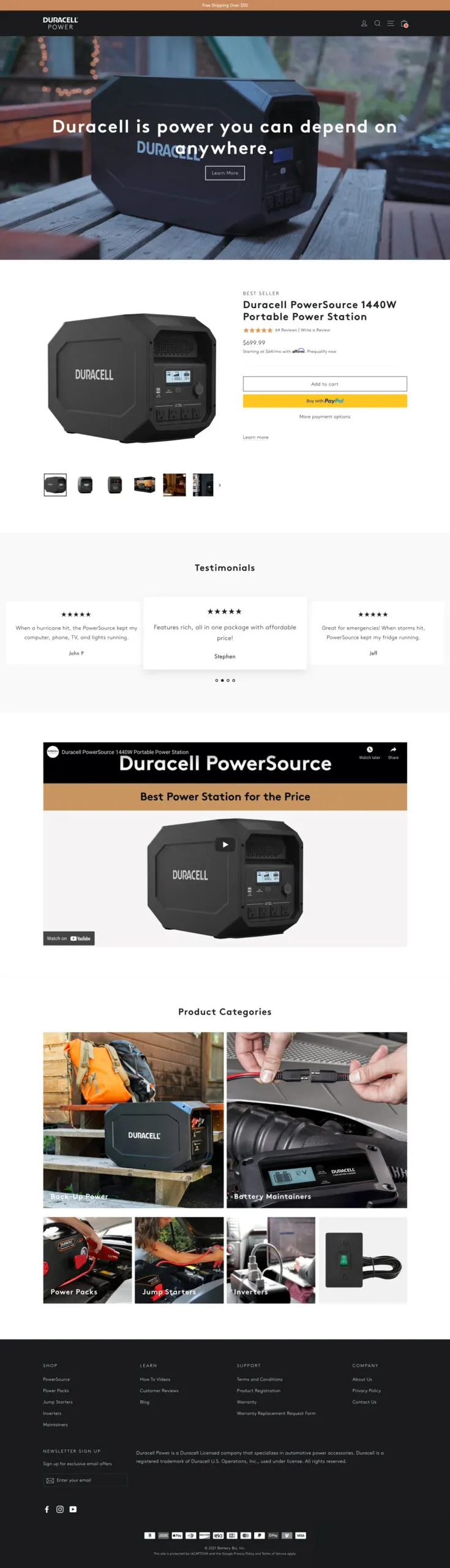 Duracell Power Center website, page 1