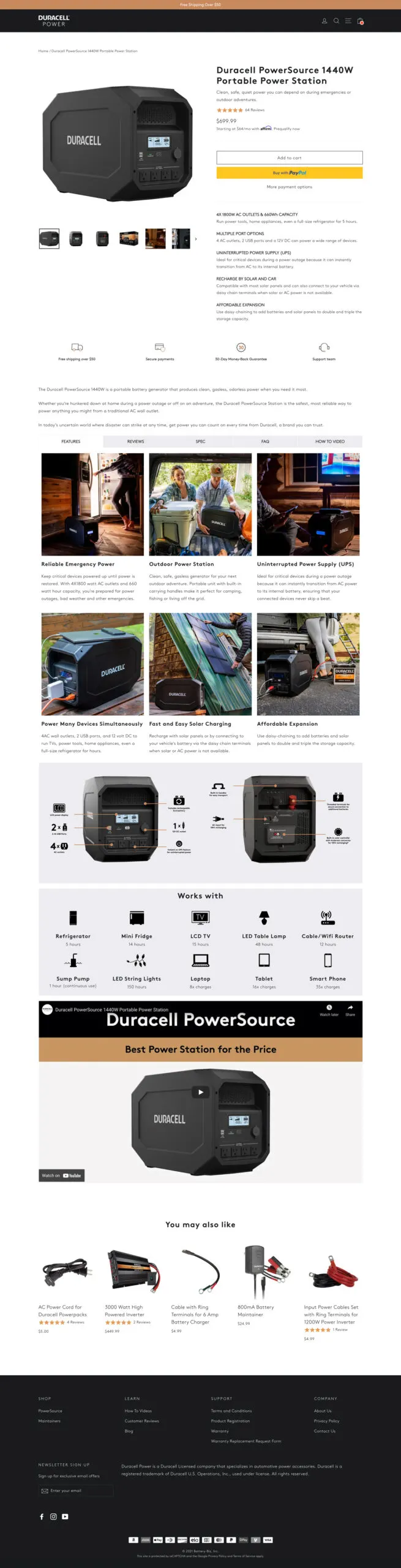 Duracell Power Center website, page 2