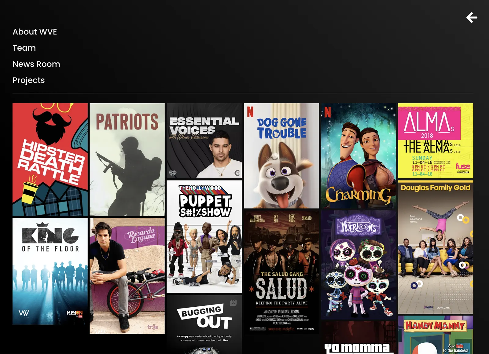 WV Entertainment website, screen 2