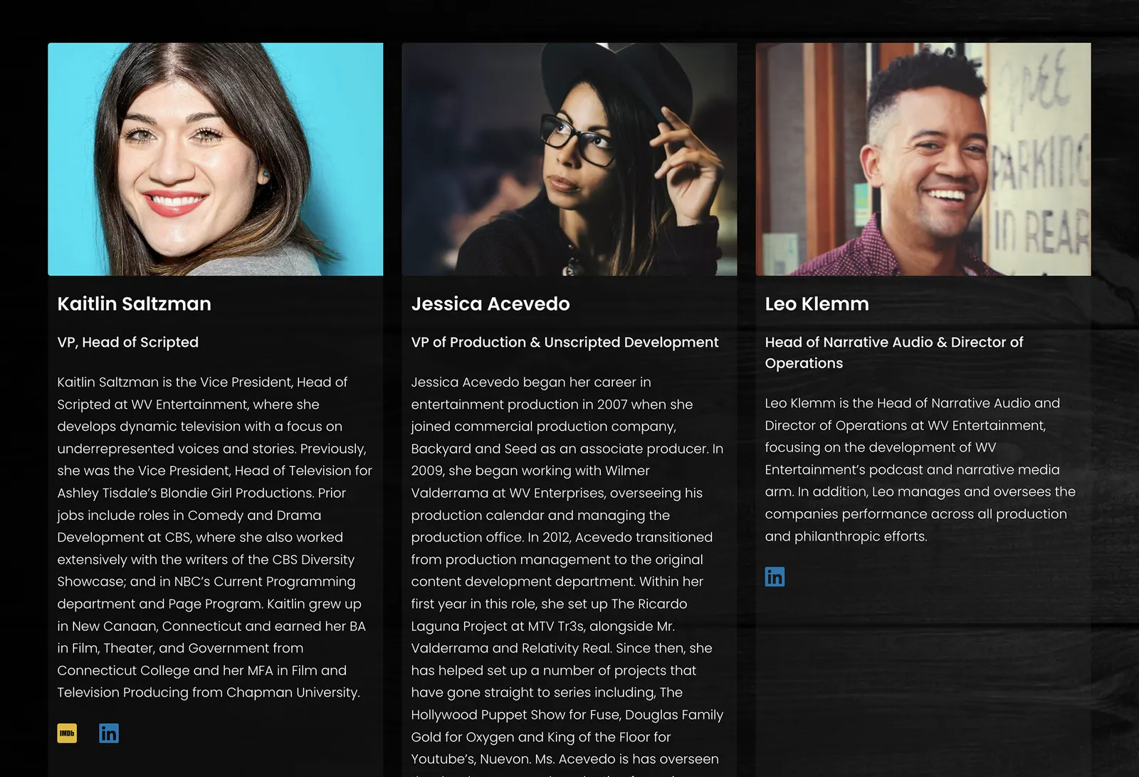 WV Entertainment website, screen 9