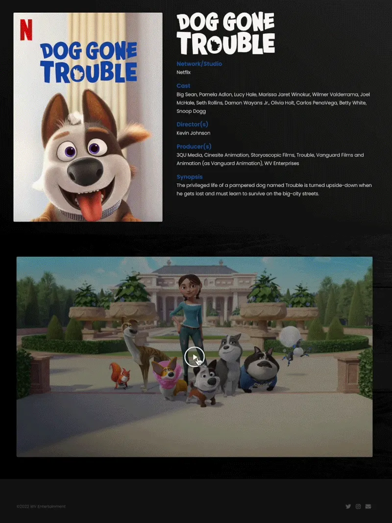 WV Entertainment website, screen 5