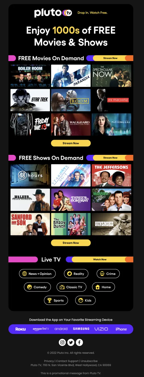 Pluto TV winback email