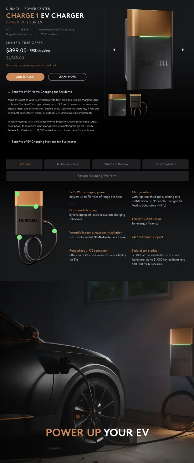 Duracell EV charging page